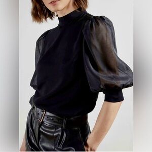 $175 Ted Baker Micaeli organza puff sleeve black top 8/10 M